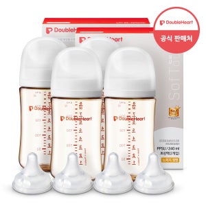 더블하트 모유실감 제뉴인화이트 240ml 트윈더블세트(젖병4개+젖꼭지4개)