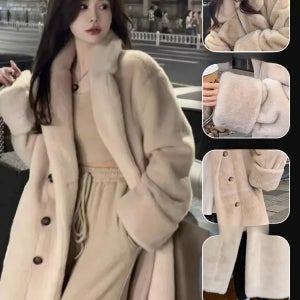 [친환경 모피] 밍크털 모직 골드버튼 도톰한 코트 여성코트겨울 두꺼워짐방한