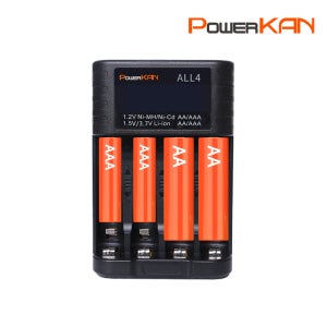 POWERKAN 파워칸 배터리 충전기 4구 1.5V 3.7V 리튬14500 1.2V 니켈 ALL4 건전지 밧데리 충전 AA AAA 과충전방지 LCD표시