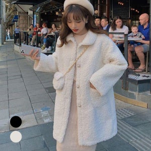[시리즈 가방 증정] 소프트 소녀 두꺼운 모피 일체형 램스울 코트 겨울 여성 기모 보온 램스울 코트