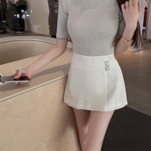 이중 보석벨트 A라인 미니스커트 치마바지 (2color)