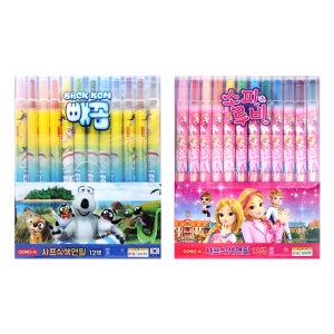 동아 캐릭터 샤프식 색연필 혼합 12색 세트 돌돌이 어린이 미술준비물 색칠도구완구 만들기 부자재료