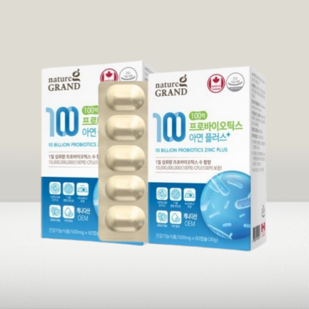 네이처그랜드 <b>100억</b> <b>프로바이오틱스</b> 아연 플러스 500mg x 60캡슐, 4개월분