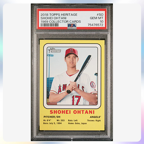 MLB 야구 트레이딩 카드 오타니 쇼헤이 2018 탑스 헤리티지 1969 콜렉터 카드 PSA 10