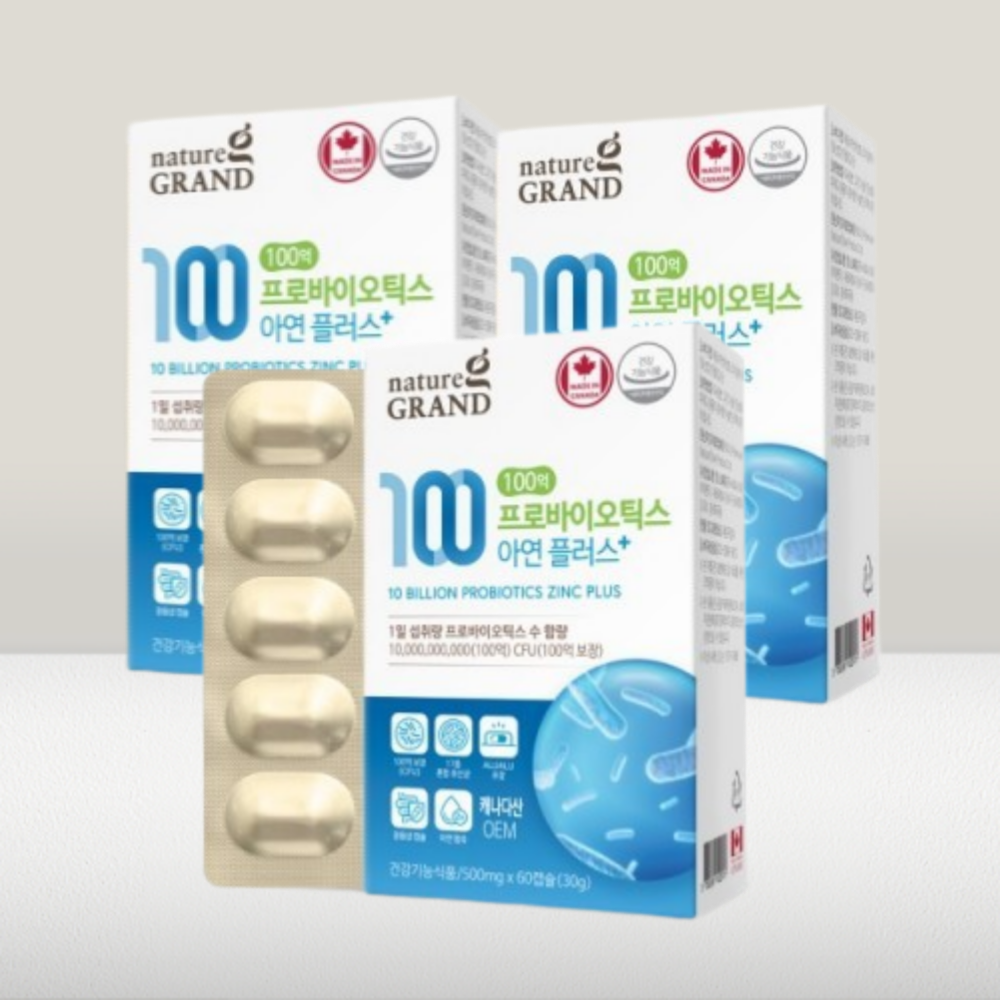 네이처그랜드 <b>100억</b> <b>프로바이오틱스</b> 아연 플러스 500mg x 60캡슐, 6개월분