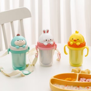 에디슨 프렌즈 흘림방지 입체 이중스텐 빨대컵2 유아빨대컵