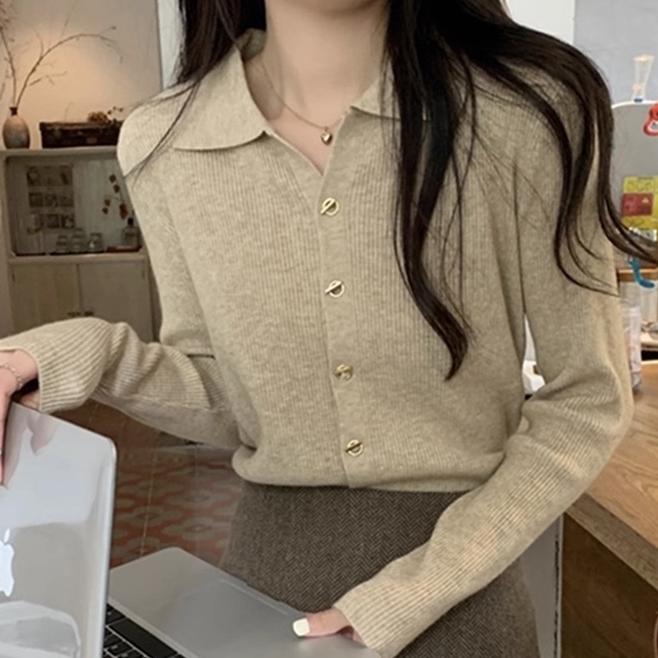 베이지색가디건 카라니트가디건 얇은가디건 골지 슬림