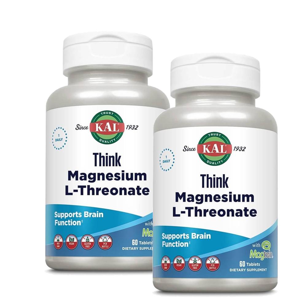 칼 씽크 <b>마그네슘</b> <b>트레온산 2000mg</b> 60정 2개 KAL <b>Think</b> Magnesium L-Threonate