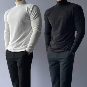 1+1 남자반폴라 남성목폴라 머슬핏니트 남자반목폴라 모크넥 터틀넥