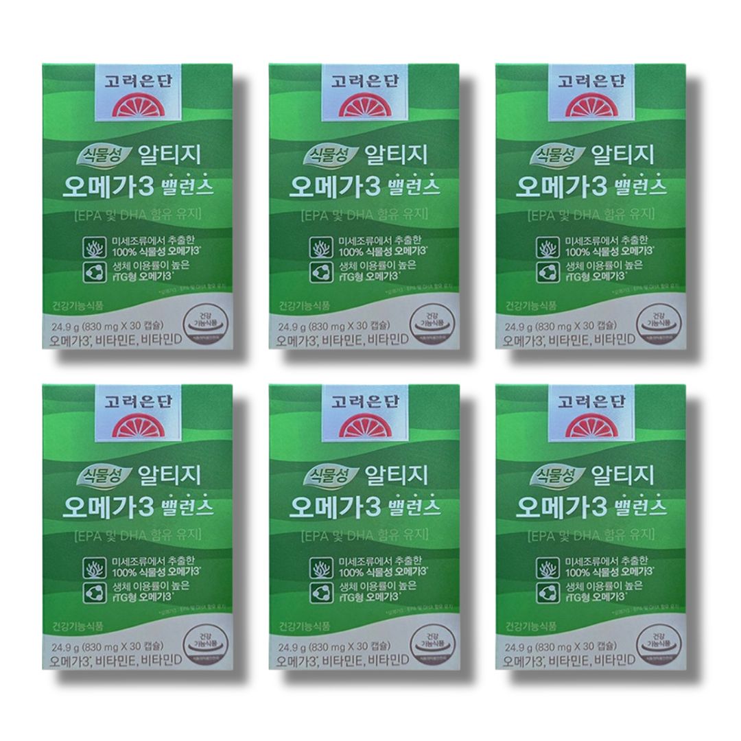고려은단 식물성 알티지 <b>오메가</b>3 <b>밸런스</b> <b>830mg</b> 30캡슐 6박스