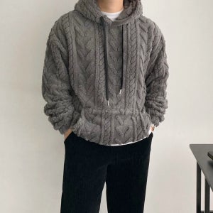 남자후드티 양털 뽀글이 후리스 헤링본 오버핏후드티