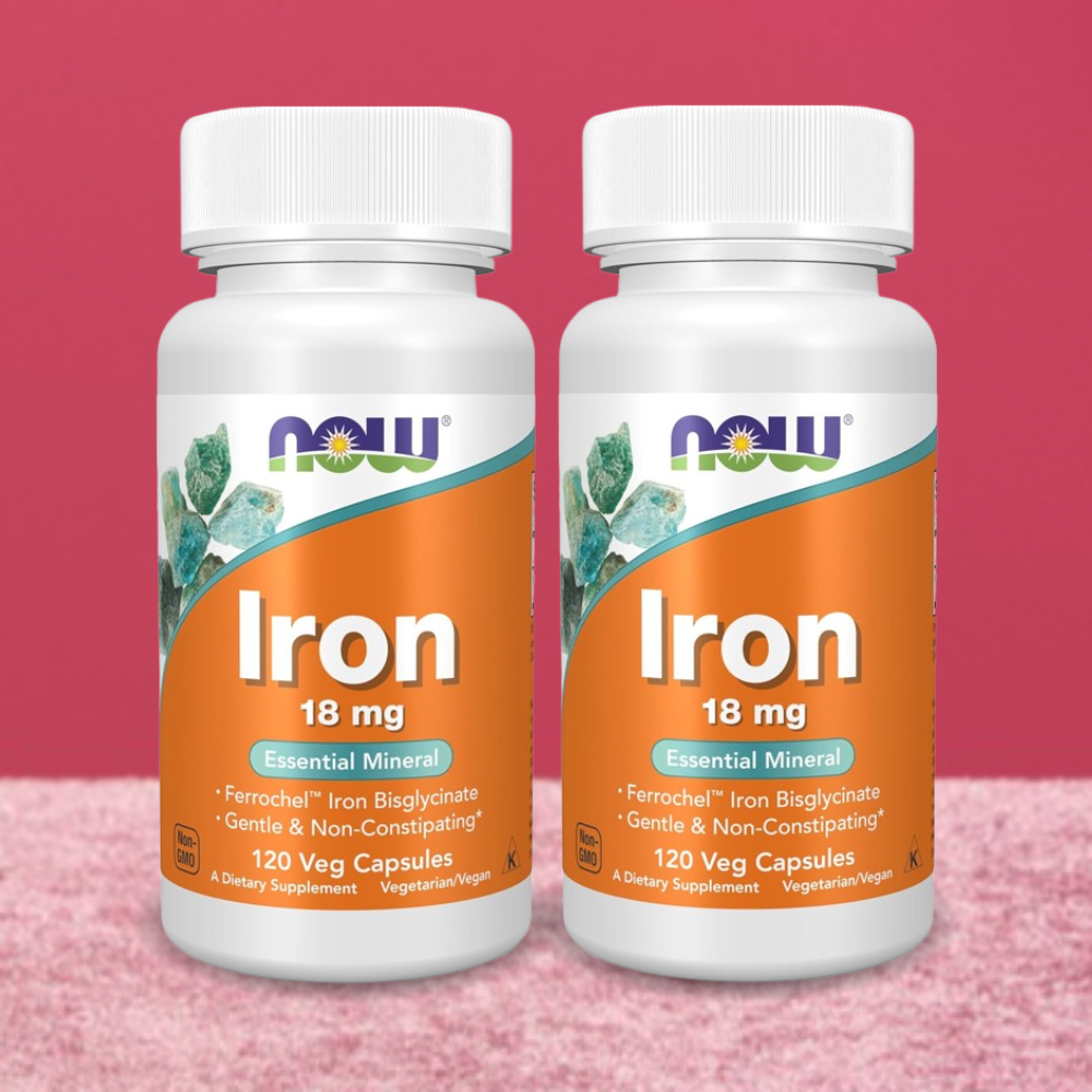 1+1 나우푸드 철분 <b>Iron 18mg</b> 120베지캡슐 2개