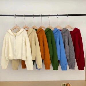 여성가디건 투웨이 후드집업 세미 크롭 니트 집업 가디건