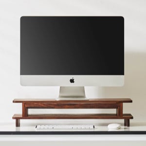 피기책상 모니터선반 듀얼 와이드 원목 2단 데스크 모니터 받침대 거치대 높이선택 윙600
