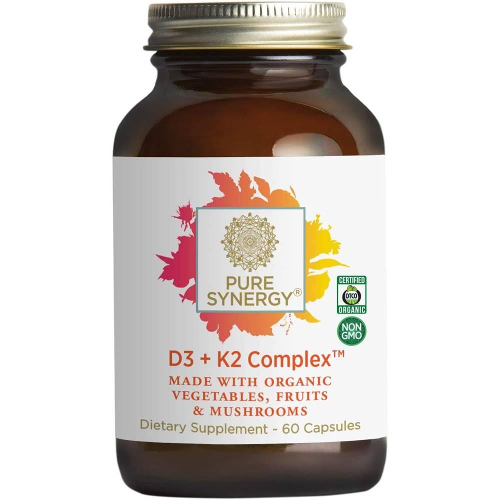 <b>퓨어</b>시너지 <b>비타민</b> D3 K2 콤플렉스 캡슐 60정 홀<b>푸드</b> 버섯 추출물 PURE SYNERGY D3 K2 Complex