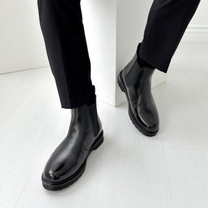 남자레인부츠 5cm 키높이 가죽 방수 첼시부츠