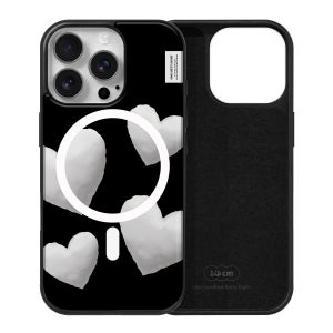 아이폰16 프로 맥세이프 케이스 심플 스웨이드 실버 하트 쿠션 패턴