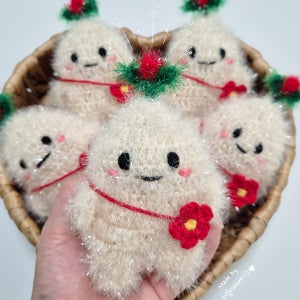 핸드메이드 손뜨개수세미 인삼수세미 꽃가방 귀욤뽀짝 명절 건강 주방필수템 꼬마인삼 선물 답례