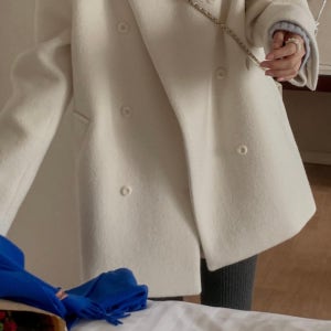 미엘 르미엘 울 하프코트 더블 아우터 드뮤어룩 자켓 카라넥 올어바웃유 (3col)