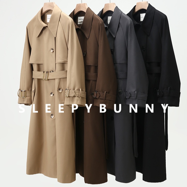 SleepyBunny 허리라인 트렌치 코트 출근룩 오버핏 브라운 블랙 카키 미디 롱