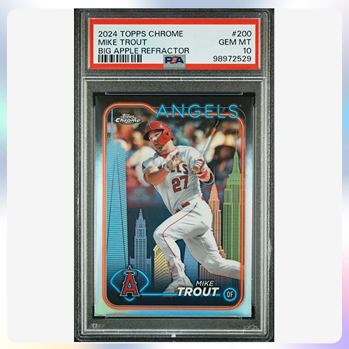 MLB 야구 트레이딩 카드 마이크 트라웃 2024 탑스 크롬 빅 애플 리플렉터 PSA 10