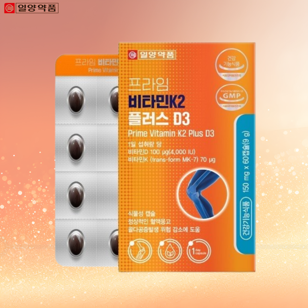 <b>일양약품 비타민K</b>2 비타민D3 골다공증 음식 60캡슐, 1개
