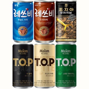 캔커피 혼합세트 6가지맛 각10캔씩 총60캔 티오피블랙 라떼 스위트아메리카노 레쓰비마일드 모카 조지아오리지널