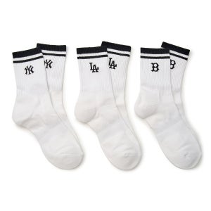 [MLB] 데일리 스트라이프 장목양말 3족세트 MLB (White) 3ASOMA25N
