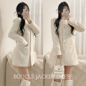 연말룩 하객룩 앙고라 퍼 트위드 자켓 원피스 2 CLRS