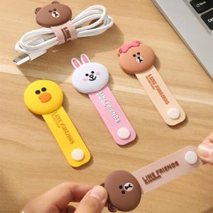 라인프렌즈 케이블 정리 귀여운 캐릭터 브라운 핸드폰 컴퓨터 케이블 벨크로 충전선 고정 클립