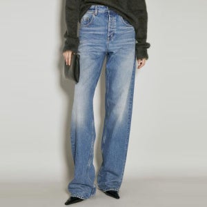 생로랑 여성 롱 익스트램 배기 데님 진 청바지 블루 760009 Y04PG 4599