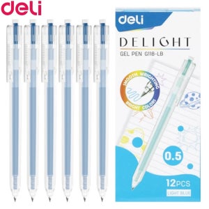 델리 부드러운 컬러 델라이트 젤 볼펜 0.5mm 라이트 블루, 12개