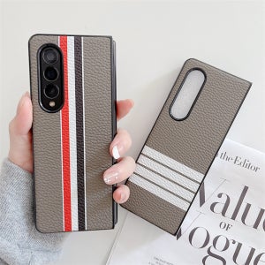 갤럭시 Z폴드5 케이스 지폴드5 명품 스트라이프 럭셔리 가죽 삼선