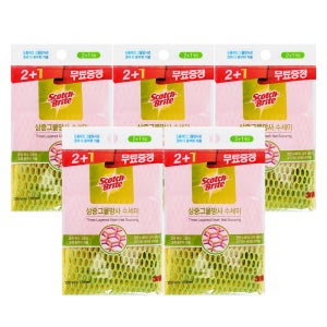 3M 스카치브라이트 거품이 잘나는 삼중 양면 그물망사 2+1 5개입 주방 수세미