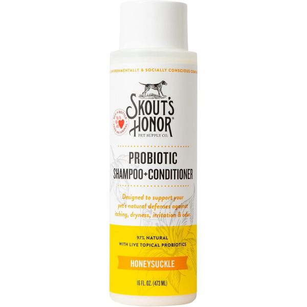 SKOUT’S HONOR 프로바이오틱 애완동물 샴푸 컨디셔너 16oz 아보카도 오일 하이드레이팅 항<b>가려움</b> 크루얼티 프리