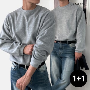 L-3XL 바이모노 1+1 코지 후리스 긴팔 티셔츠 남자 빅사이즈 이너 남성 오버핏 라운드