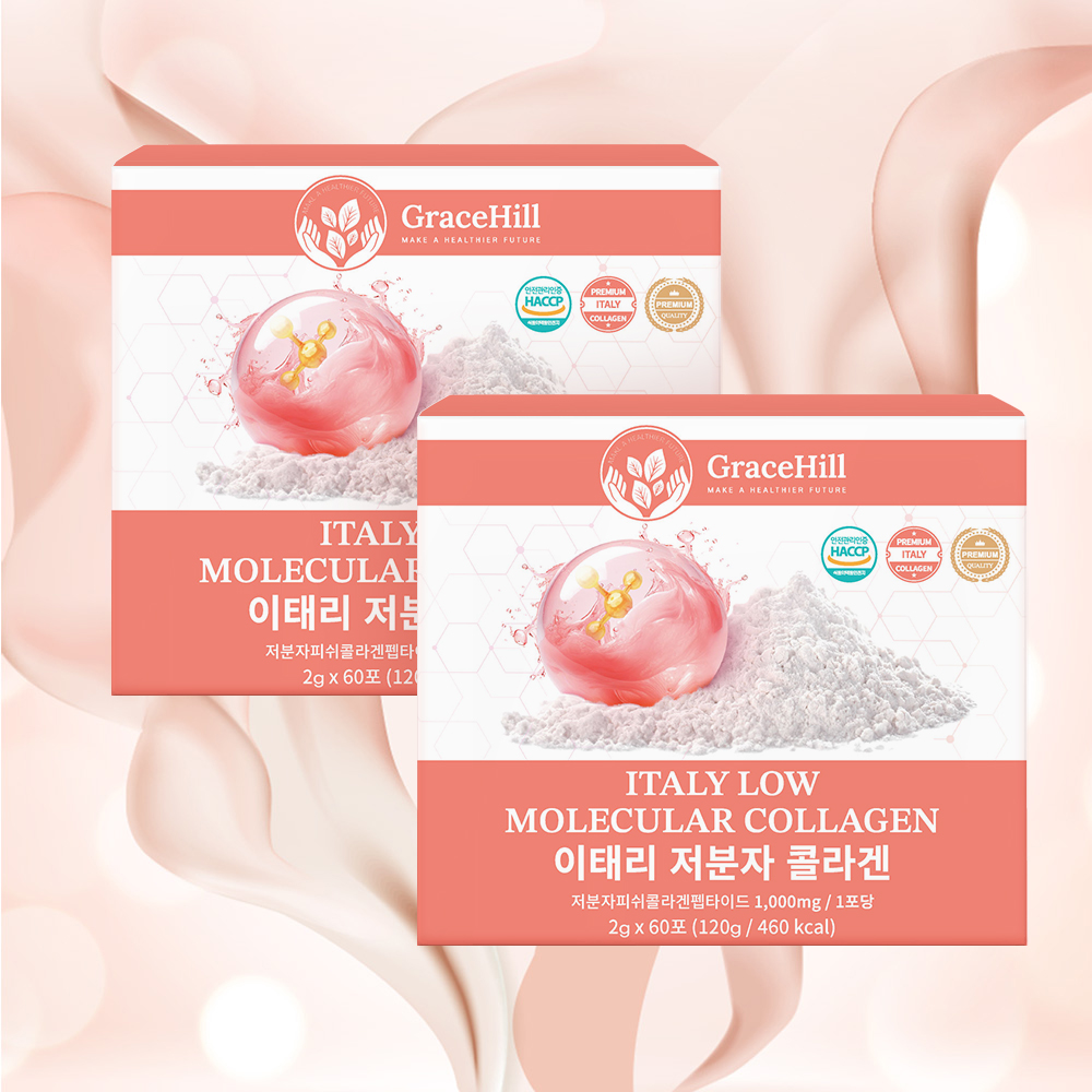 그레이스힐 이태리 저분자 <b>콜라겐</b> <b>피쉬콜라겐</b> 펩타이드 1,000mg 60포, 2개
