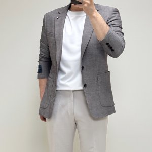 바쏘옴므 자켓 봄 여름 가을 남성 하운드 브라운 슬림핏 스판 블레이져 콤비자켓 X1JS