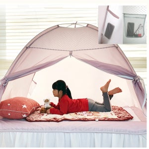 설치쉬운 실내용 원터치 난방 방한 텐트 보온 침대거실 실내 1인용 싱글 민트 핑크