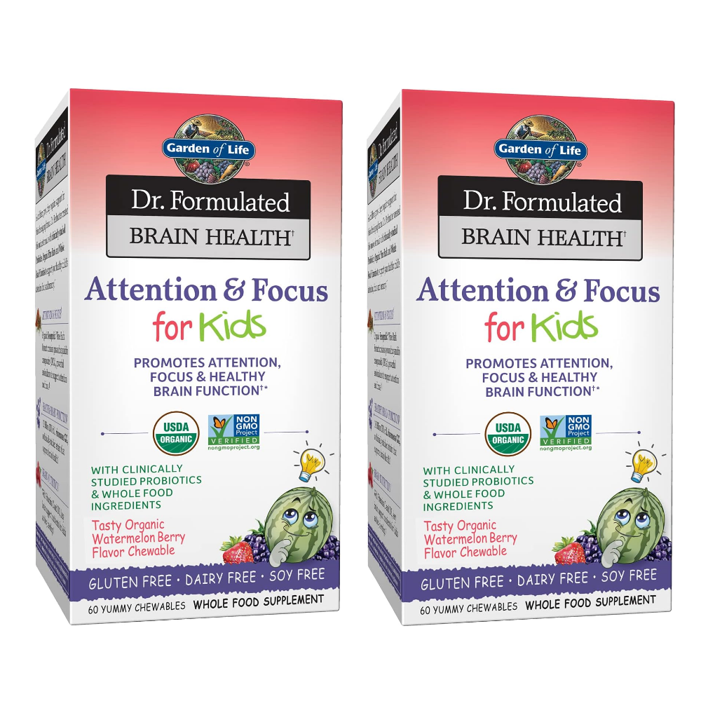 가든오브라이프 <b>브레인</b> 헬스 60츄어블정 2통 수박 딸기맛 키즈 어린이 초등학생 비타민