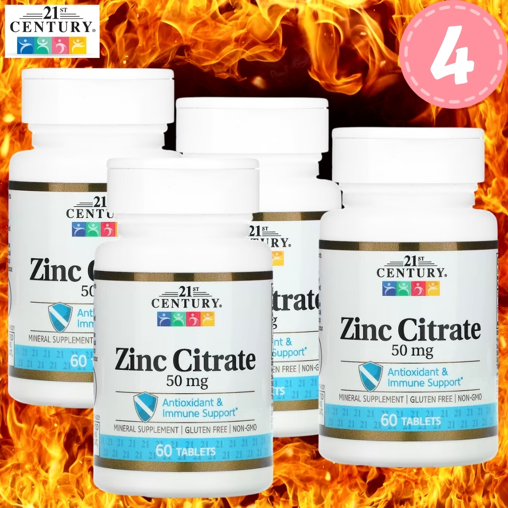 21세기센트리 ZINC <b>징크</b> <b>시트르산</b> 아연 <b>50</b>mg 60정 4개