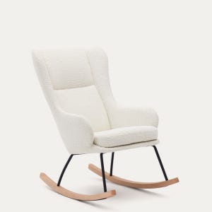 [케이브홈] MAUSTIN 모스틴 화이트 시어링 패브릭 밤나무 흔들의자