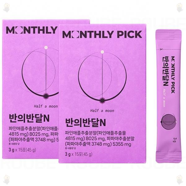 먼슬리픽 반의반달 소화 분해 브로멜라인 파인애플 파파인 칼륨 <b>붓기</b>, 15회분, 2개