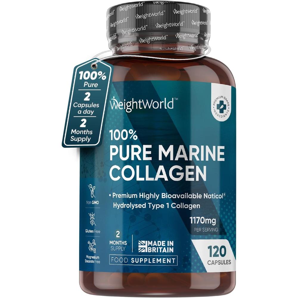 영국 <b>웨이트월드</b> WeightWorld Marine Collagen 100% 퓨어 마린 콜라겐 캡슐 120정