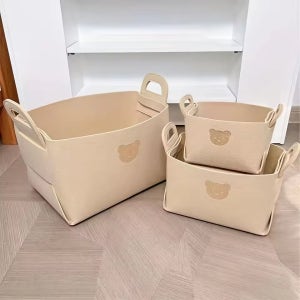 소품수납바구니 곰돌이모양 화장대 데스크 장난감 보관함 부직포 리빙박스