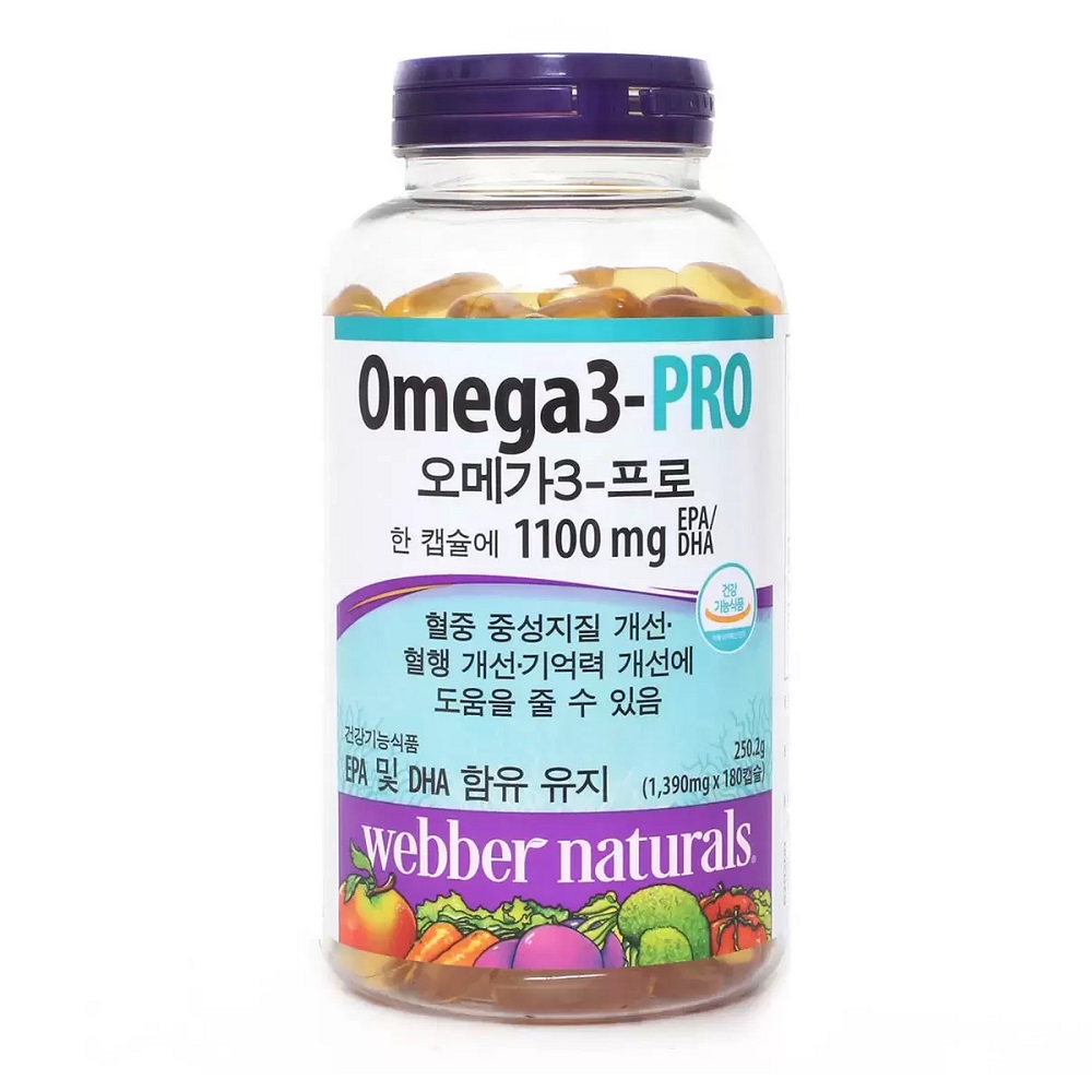 <b>웨버</b> 네츄럴 오메가 프로 1,390mg x 180캡슐 x 1개 / 혈중 <b>중성</b>지질 개선 혈행 개선에 도움