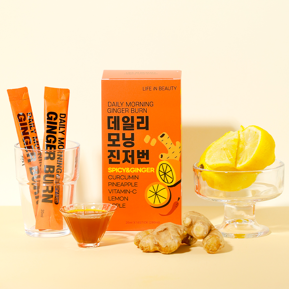 [데일리모닝] <b>진저</b>번 <b>진저</b>레몬샷 강황 커큐민 비타민C 레몬생강즙 건강음료 20ml 14포