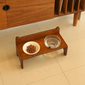 그루 강아지밥그릇 고양이물그릇 애견 원목 식기 2구 식탁 유리 도자기그릇