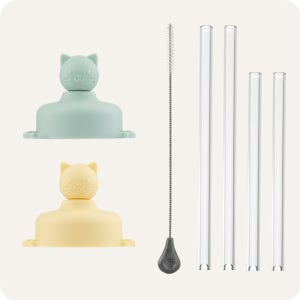 조아이 무배세트 빨대컵 호환 뚜껑 냥이 올실리콘 토퍼 2개 + 대롱 2세트(4개) + 전용세척솔