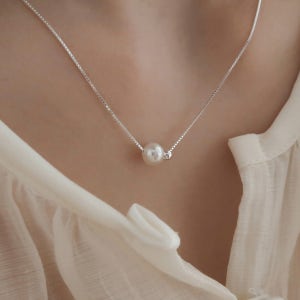 [이오드] 925 실버 담수 진주 은볼 스네이크 체인 목걸이